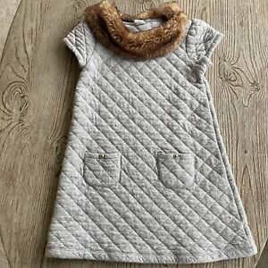 Janie and Jack size 6,  girls quilted gray dress, fur collar, warm, comfy 