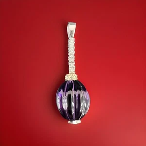 Colgante de gota de amatista diamante redondo G/VS oro blanco de 14K natural 0,27QUIT 6,3GR NUEVO - Imagen 1 de 17