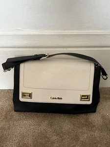 Calvin Klein Black & White leather chain link handle shoulder Crossbody hobo bag - Picture 1 of 10