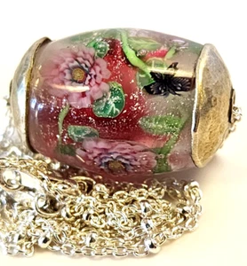 Japanese Satake Glass Bead Ayako Hattori Tonbo-dama Pink Sterling Necklace - Picture 1 of 10