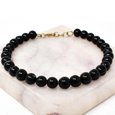 75.00 Cts Natural 8 Inches Long Black Spinel Round Beads Bracelet JK 39E235 - Image 1 of 2