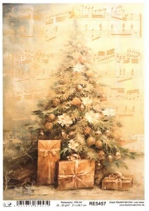 Reispapier A4 Strohseide Motiv Weihnachten Vintage Uhr goldene Kugeln RE5457 - Bild 1 von 1