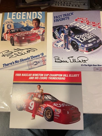 Bill Elliott 89"-90"-91" Post cards / hero cards -Coors - Coors Light  Nascar Cover