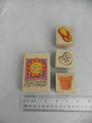 WHIPPER SNAPPER DESIGNS Inc. 4 pc WM Rubber STAMPS Sunshine Beach Sand Dollar - Image 1 of 4