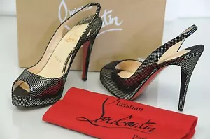 Nuevo Christian Louboutin Prive 120 Zapatillas ante Negro Plata Destalonado 38.5 - Imagen 1 de 5