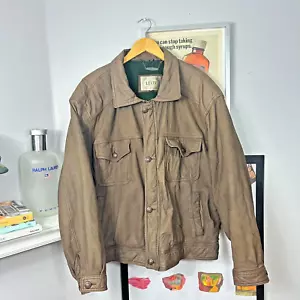 Vintage Levis Western Western Wear Fleece Lined Genuine Leather Brown Jacket XL - Picture 1 of 10