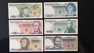 LOT 6 Piece Banknotes 50 - 10000 Zloty Poland Polski Zlotych Set - Picture 1 of 3