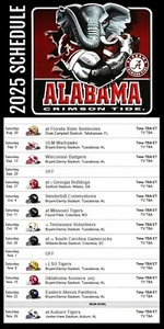 ALABAMA CRIMSON TIDE Football 2025 Schedule GLOSSY DECAL 4" x 8" - Picture 1 of 1