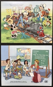 TANZANIA INTL LITERACY YEAR DISNEY STAMPS 2 SS 1990 MNH ALPHABET TRAIN MICKEY 1 - Picture 1 of 3