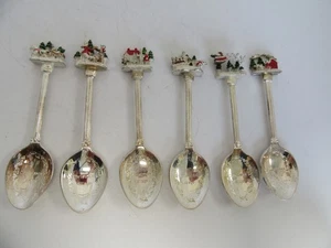 Weihnachten Sammler Löffel Souvenir WAPW Weihnachtsdorf Silber Teller Set x6 - Bild 1 von 10