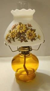 Vintage Milchglas Öllampe Brenner Transfer Blumen 15" Zoll - Bild 1 von 10