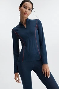 Fabletics Wool Base Layer Long-Sleeve Half Zip - Size Medium - Blue - Hiking - Picture 1 of 4