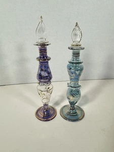 Vintage Egyptian Glass Perfume Bottle - Tear Catcher - Blue & Purple - Set Of 2 - Picture 1 of 8