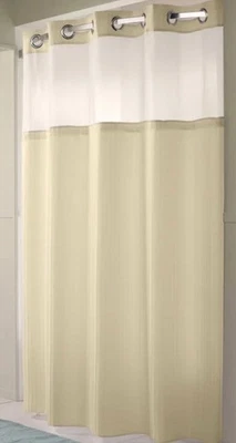 Cortina de ducha beige sin gancho con forro de poliéster a presión y anillos flexibles Foto 1 de 4