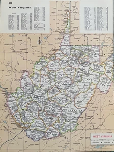 Vintage West Virginia Map 9x12 Color State Map 1967 Atlas Hammond Wall Art - Picture 1 of 6
