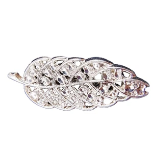 VTG Leaf Brooch Pin Silver Tone Textured Beveled Cut Out Accents Botanical - Picture 1 of 24