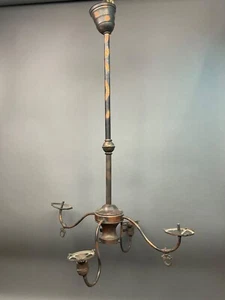 Antique Vtg Japanned Copper Flash 4 Arm Mission Light Fixture Salvaged Parts! - Picture 1 of 15