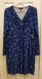 BCBG Paris Women's Blue Floral Print Knee-Length Long-Sleeve Shift Dress, Large - Picture 1 of 7