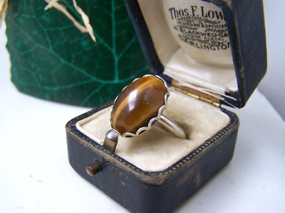 GORGEOUS VINTAGE MODERNIST 925 SOLID STERLING SILVER TIGERS EYE RING SIZE N 6.5 - Image 1 of 4