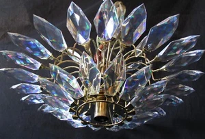 Mid-Century Modern Chandelier Triarch 36802-5BR Brass w/ Rainbow Faceted Lucite - Picture 1 of 9