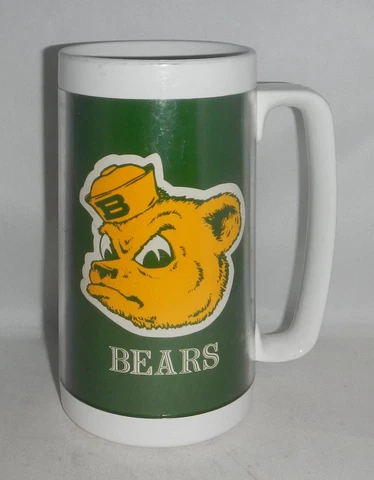 Vintage Baylor University BU Sailor Bear Mascot Logo Plastic Mug Cup Thermo-Serv Cover