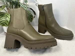Sam & Libby Camila Olive Green Faux Leather Chunky Heel Chelsea Boots Size 91/2 - Picture 1 of 15