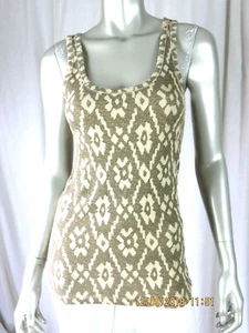 ROUTE 66 SZ L NWOT Cotton/Spandex Khaki & Chamoissee Brown Tank Top Blouse Shirt - Picture 1 of 9