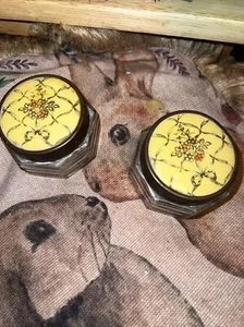 Vintage Vanity Glass Bottles Cosmetic Jars Glass & Enamel Trinket Jars - Picture 1 of 8