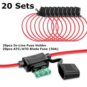 20 Sets 14 Gauge ATC/ATO Fuse Holder 30 AMP Blade Fuse Cover 12V With 30A Fuse - Picture 1 of 5