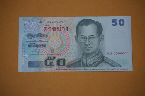 King Rama 9 rare specimen Thai banknote 50 baht Angel No: 4304 Free Shipping Cover
