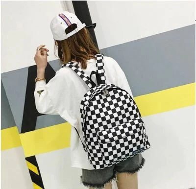 Plaid Checkered Backpack Nylon Black And White Cool Checkerboard School Bags new - Image 1 of 4