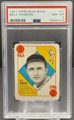 1951 Topps Blue Back Billy Johnson PSA 8 NM-MT Yankees Cardinals #21     cc23 - Image 1 of 3