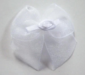 10 White Organza/White Rose/Ribbon Center 1 3/4" Bow Appliques ab-124 - Picture 1 of 1