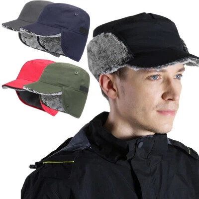 Gorra de béisbol de invierno con orejeras para hombres mujeres cálida forrada de piel sintética sombrero de caza Foto 1 de 4