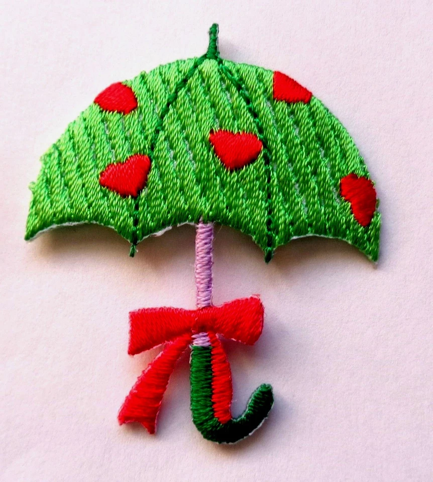 IRON ON PATCH APPLIQUE - UMBRELLA GREEN 1 3/4" across x 2" tall - Image 1 of 1