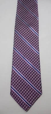 JHANE BARNES PURPLE MICRO CHECKS w/ BLUE & WHITE STRIPES 100% SILK NECK TIE - Image 1 of 4