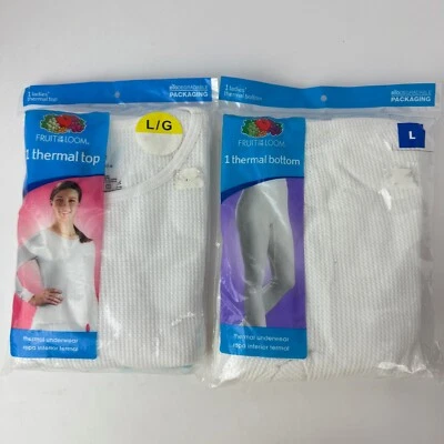 NEW Fruit of the Loom Womens White Thermal Top & Bottom Sz LG 2007/08 Underwear - Image 1 of 4