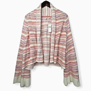 Anthropologie Moth Long Sleeve Open Cardigan Sweater Small Orange Pink Ivory - Picture 1 of 7