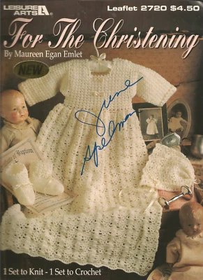 Christening Gown Bonnet Booties Knit Crochet Patterns Leisure Arts Vintage H94 - Image 1 of 2