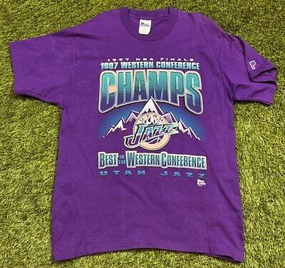 Vintage 1997 Pro Player Utah Jazz NBA Finals T-Shirt Men's L Autographed USA - Image 1 of 4