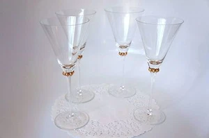 CONTEMPORARY WINE GLASSES: SET OF 4 WITH GOLD BEADED ACCENT - Picture 1 of 3