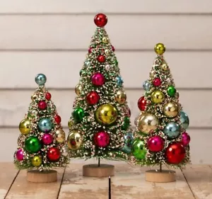 NEW Set of 3 BETHANY LOWE Bottle Brush CHRISTMAS Trees Multi-Colored Balls - Picture 1 of 1