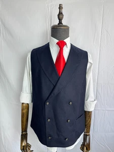 SuitSupply Pierre DB Waistcoat Vest 100% pure Wool navy blue Peak Lapel US 42R - Picture 1 of 22