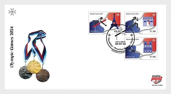 Malta 2024 Olympic Game PARIS sport Hurdle Eiffel Tower Athletic Swimming 3v FDC Foto 1 de 1