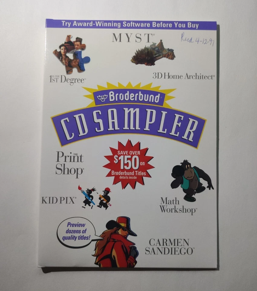 Broderbund 1996 CD SAMPLER Disk for Mac Windows - Demo Myst Kid Pix 1st Degree  - Image 1 of 3