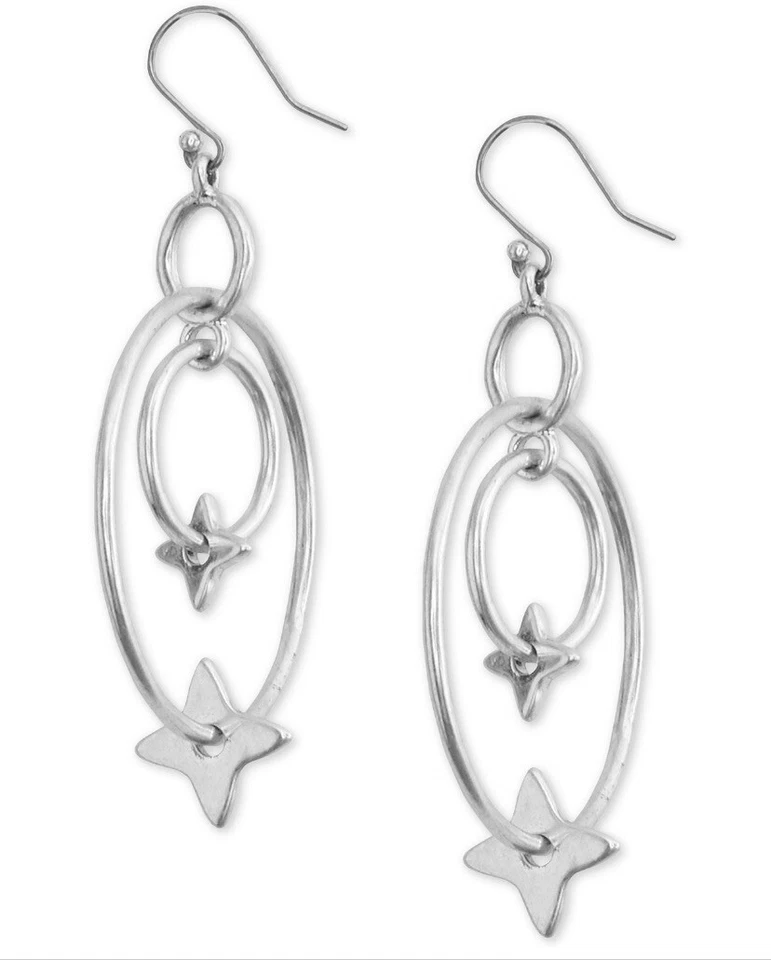 Lucky BRAND Women's Star Double Hoop Earrings Silver Tone JWEL3377