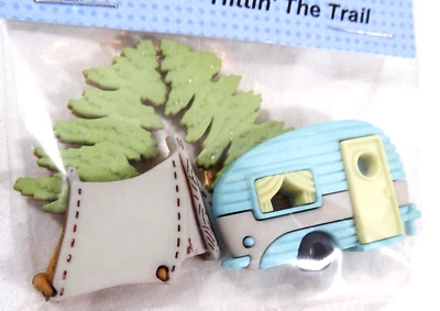 Camper  Buttons Dress It Up Jesse James DIYHittin' The Trail Sewing Craft Card - Image 1 of 4