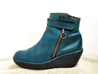 Fly London Ladies wedge boots Leather Blue-Electric Zip UK 6 EU 39