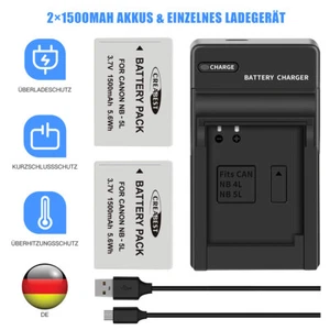 2x 1500mAh NB-5L Akku + Ladegerät für Canon PowerShot S100 SD800 SD880 SD950 - Bild 1 von 17