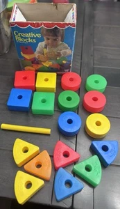 VTG 70s Fisher Price Creative Blocks Set Of 18 Plastic Squares Circles Triangles - Picture 1 of 6